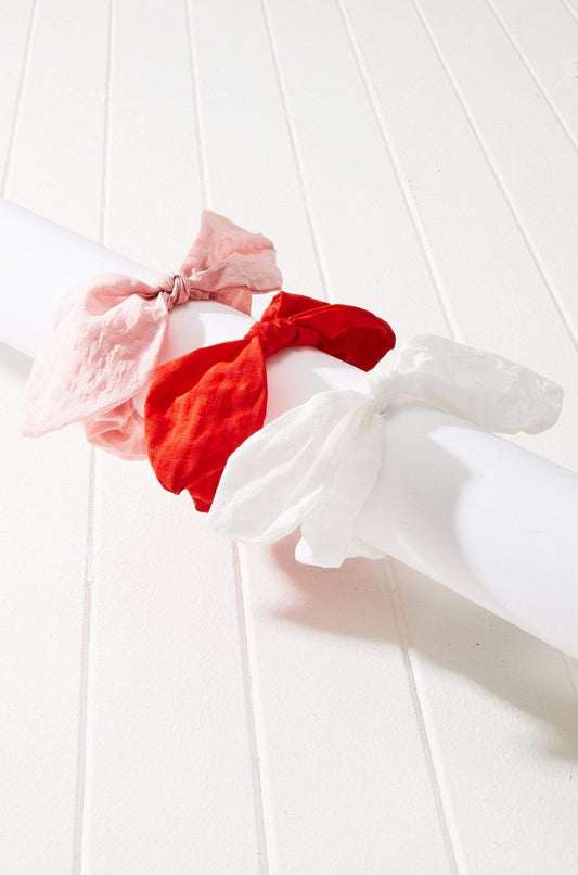 3pc Seersucker Bow Scrunchie Set - Red/Pink