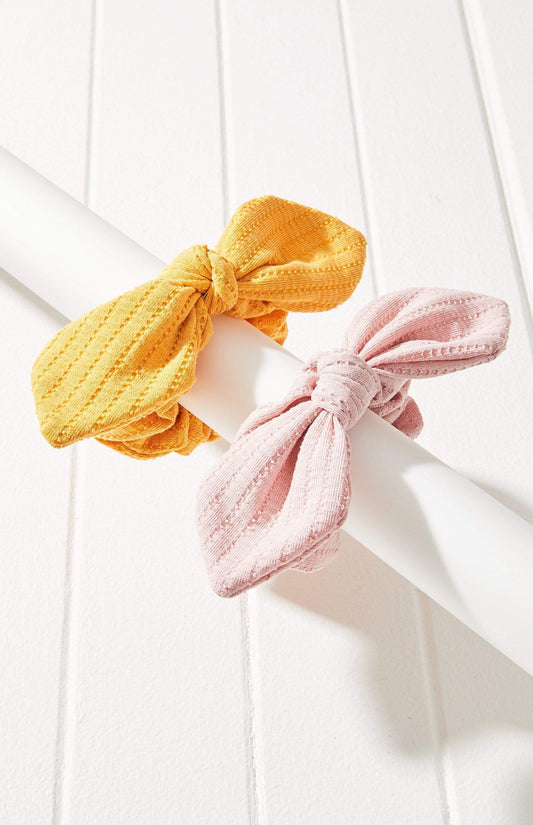 2pc Knit Bow Scrunchie Set YELLOW/PINK