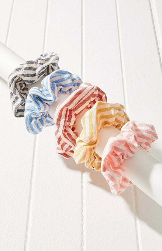 5pc Retro Striped Scrunchie Set