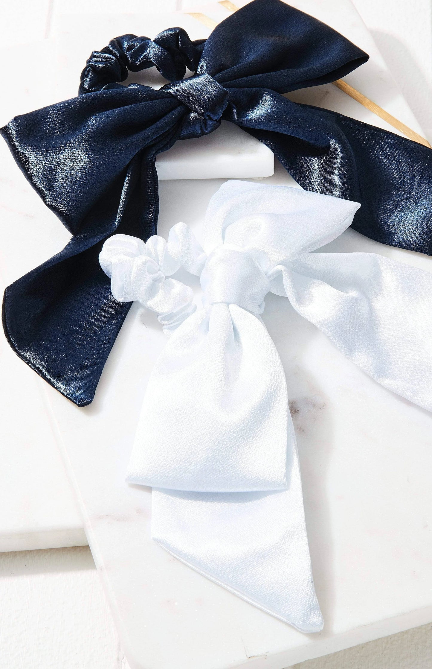 Silk Satin Bow Scrunchies Set 2pc