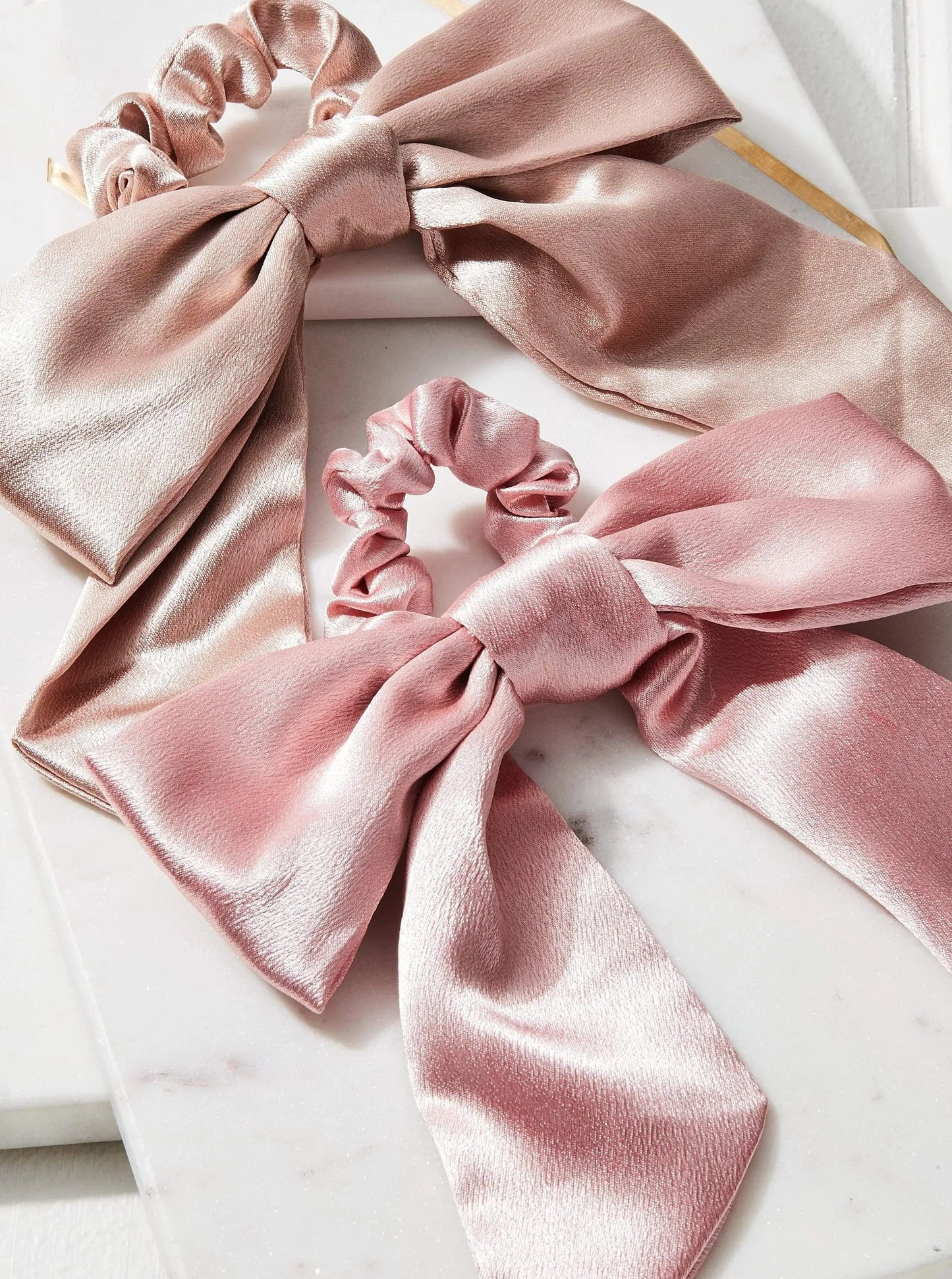 Silk Satin Bow Scrunchies Set 2pc