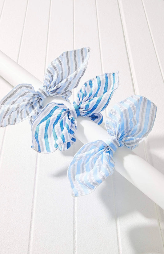 3pc Striped Bow Scrunchie trio Set- — BLUE