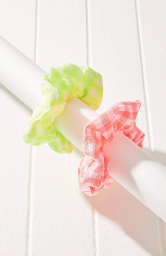 2pc Neon Gingham Scrunchie duo Set