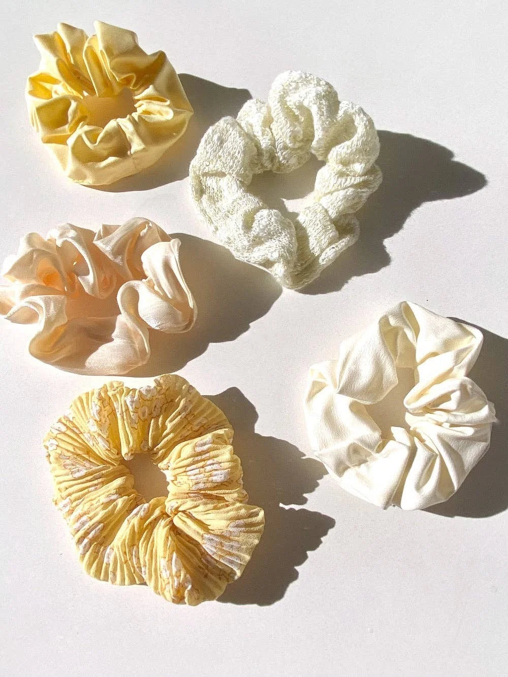 5pc Yellow Textured Scrunchie Set