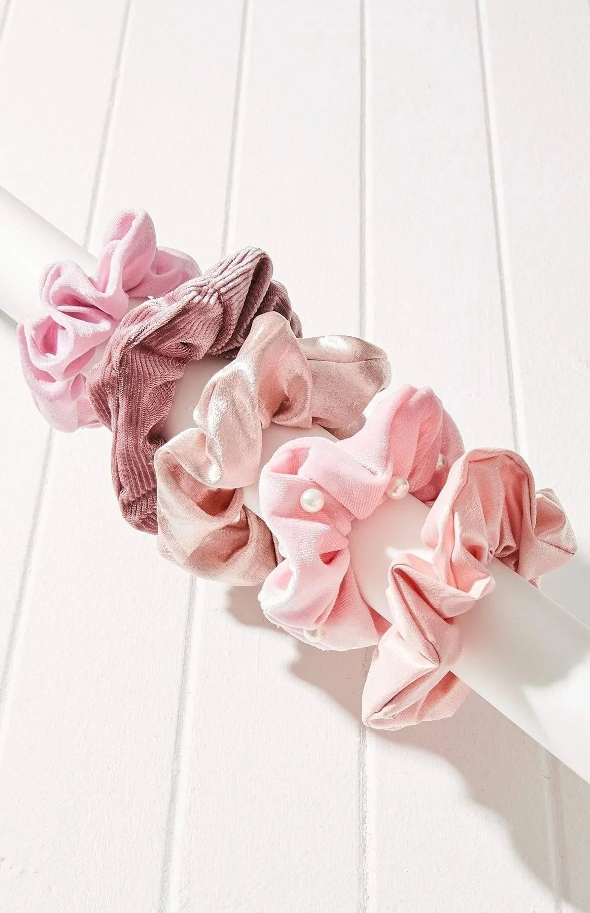 5pc Pink Velvet + Satin Scrunchie Set