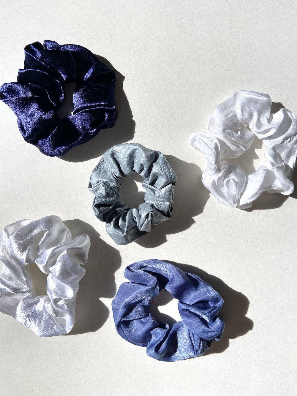 5pc Blue Satin Scrunchie Set