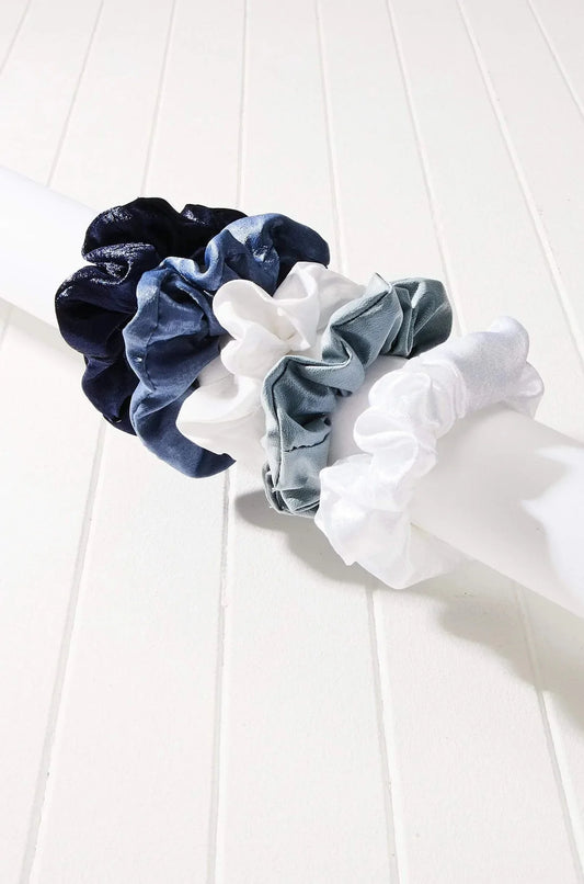 5pc Blue Satin Scrunchie Set