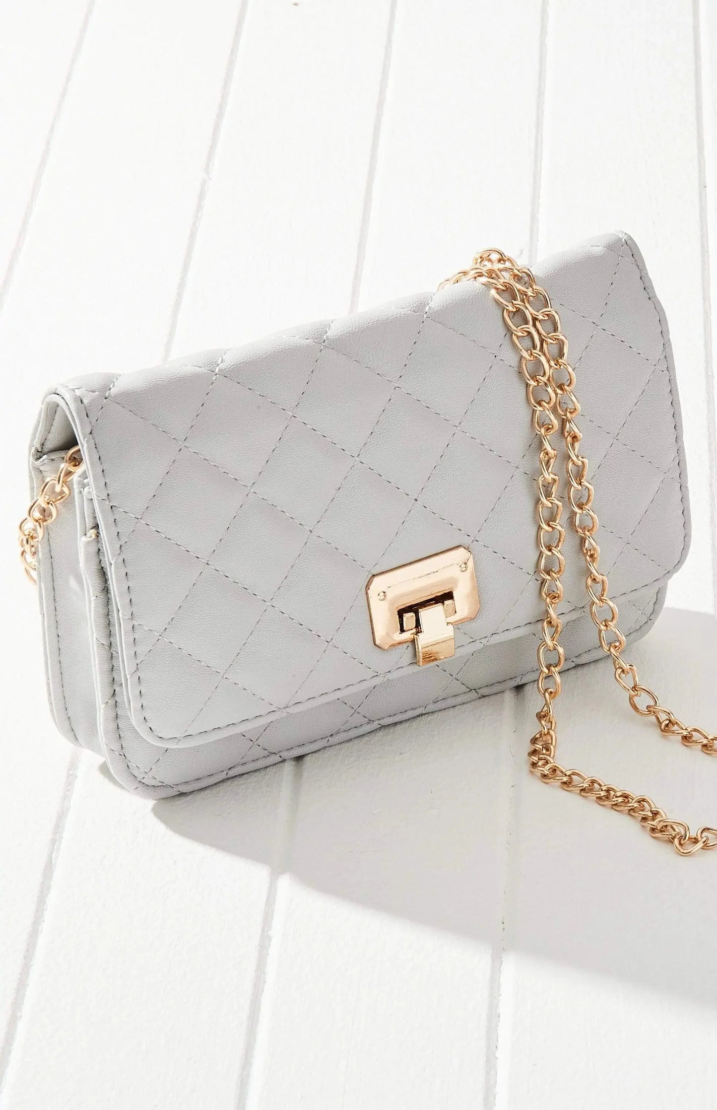 Vegan Leather Quilted Crossbody Bag (GRAY)