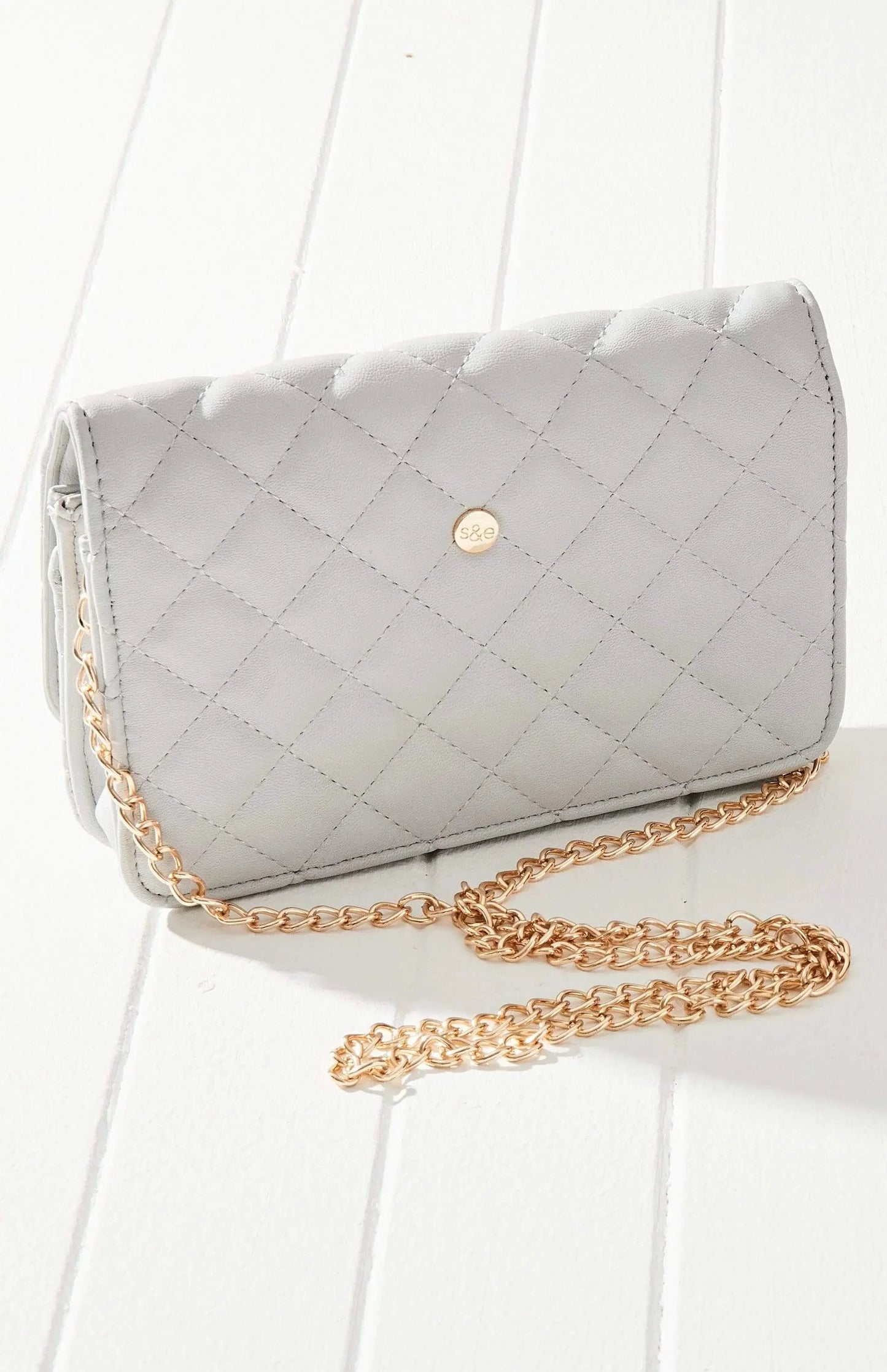 Vegan Leather Quilted Crossbody Bag (GRAY)