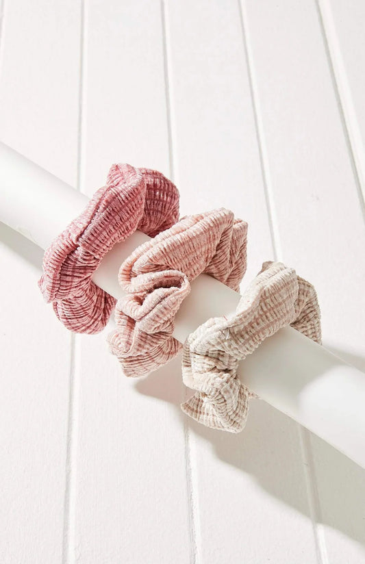 3pc Chenille Supersoft Scrunchie Set Pink