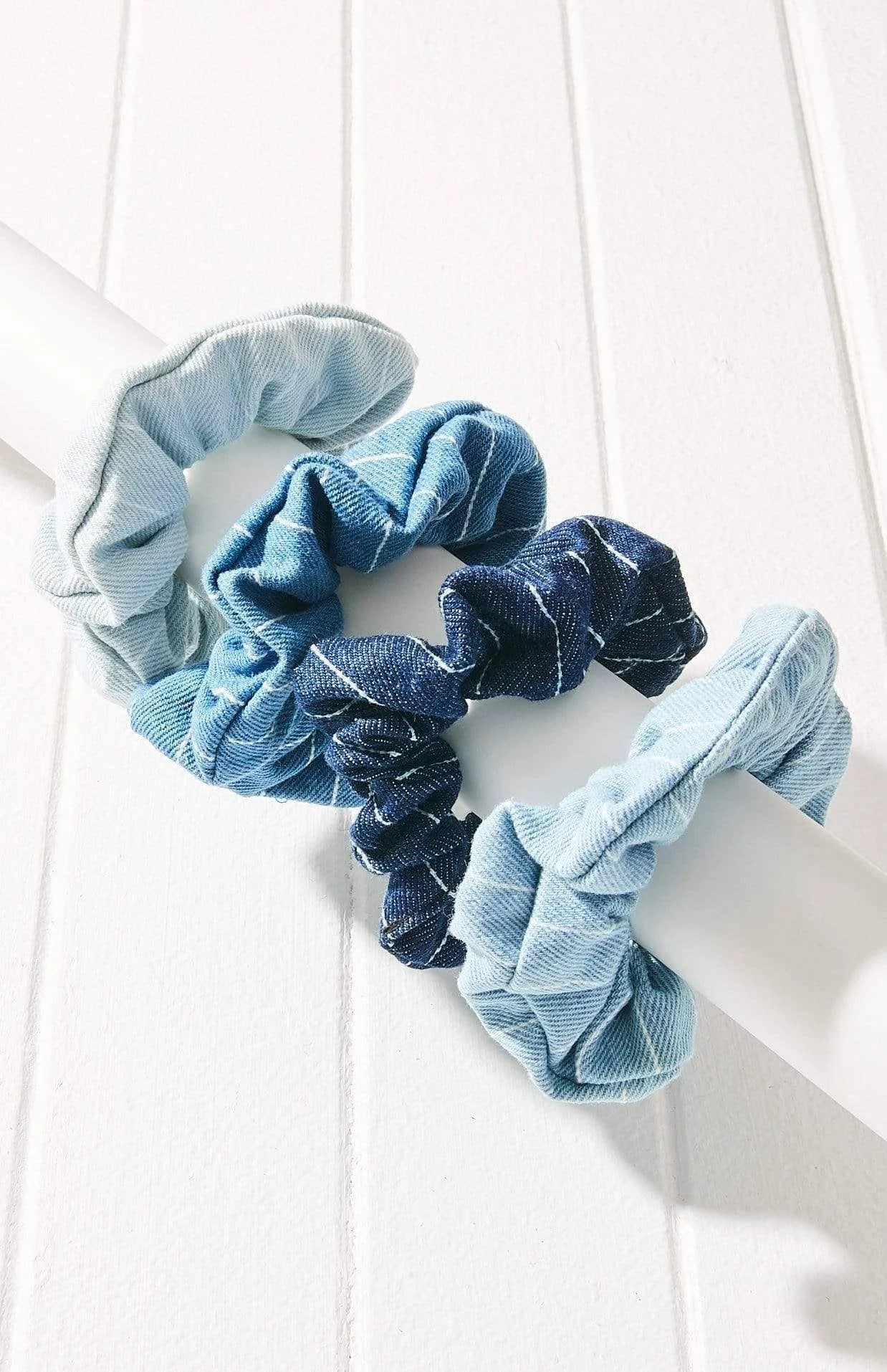 4pc Striped Denim Scrunchie Set