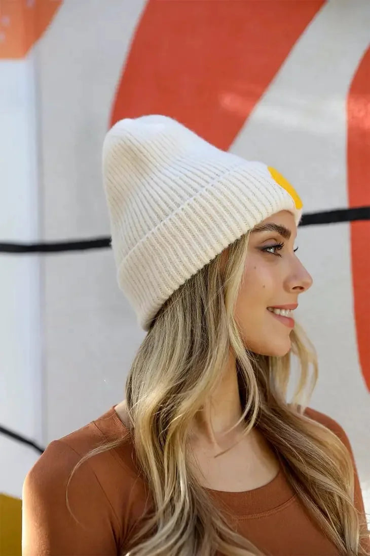 Smiley Face Ribbed Beanie