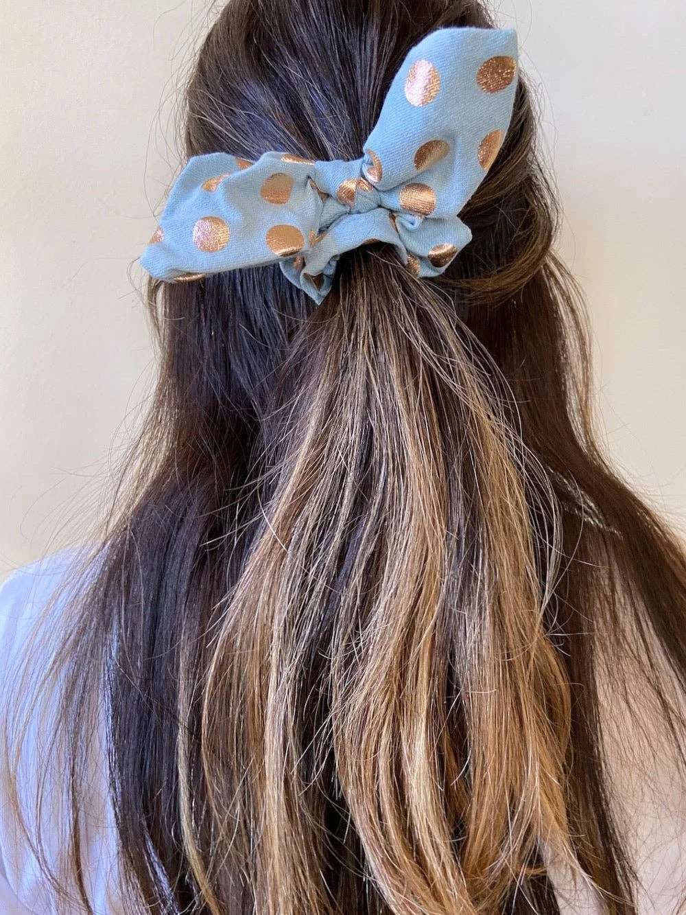 2pc Denim Bow Scrunchie Set | Polka Dot