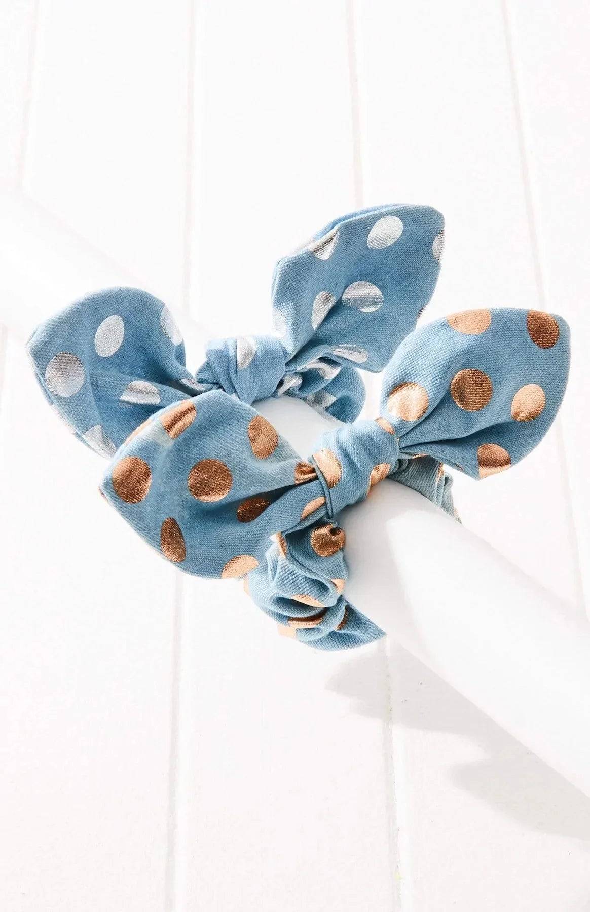 2pc Denim Bow Scrunchie Set | Polka Dot