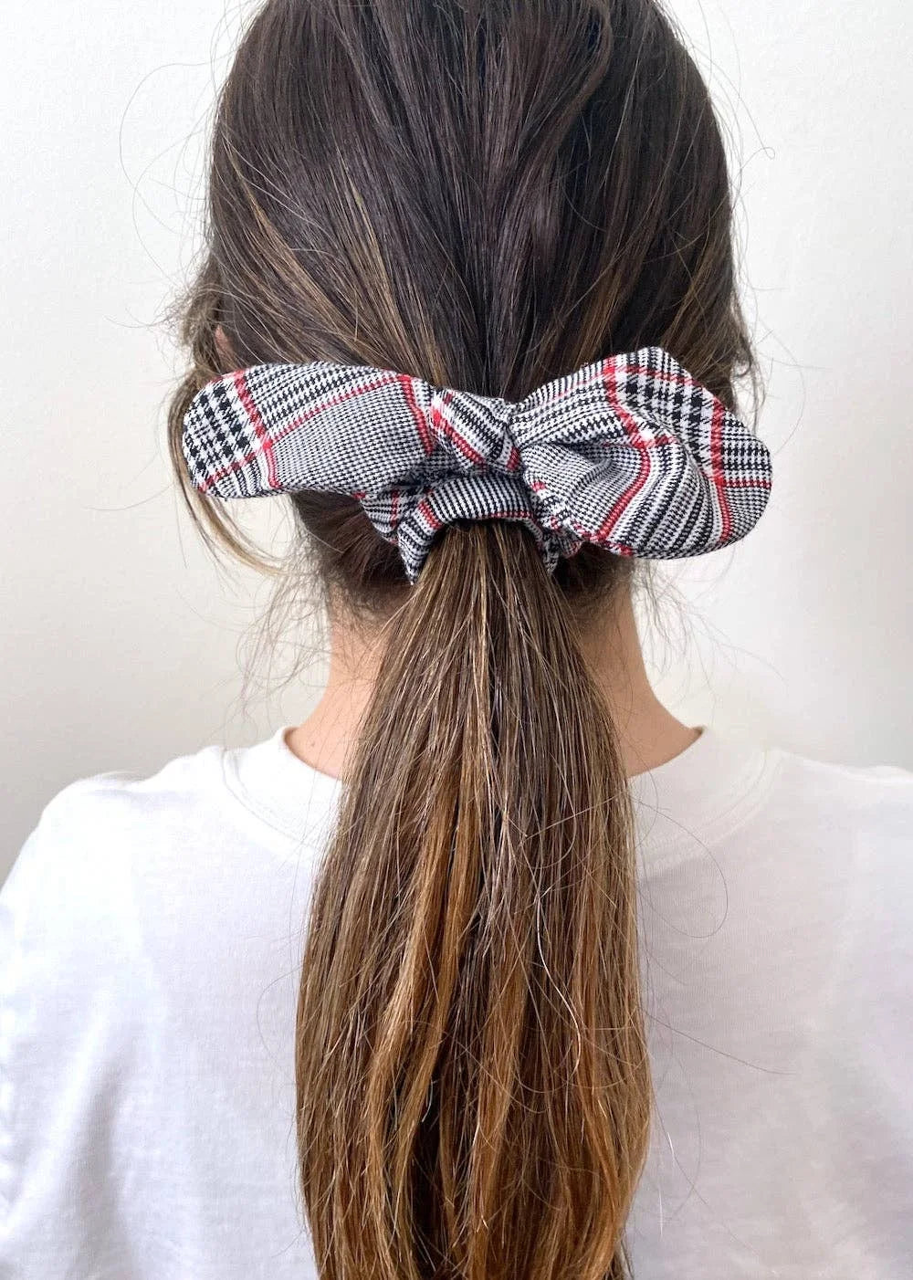 2pc Checked Bow Scrunchie Set GRAY