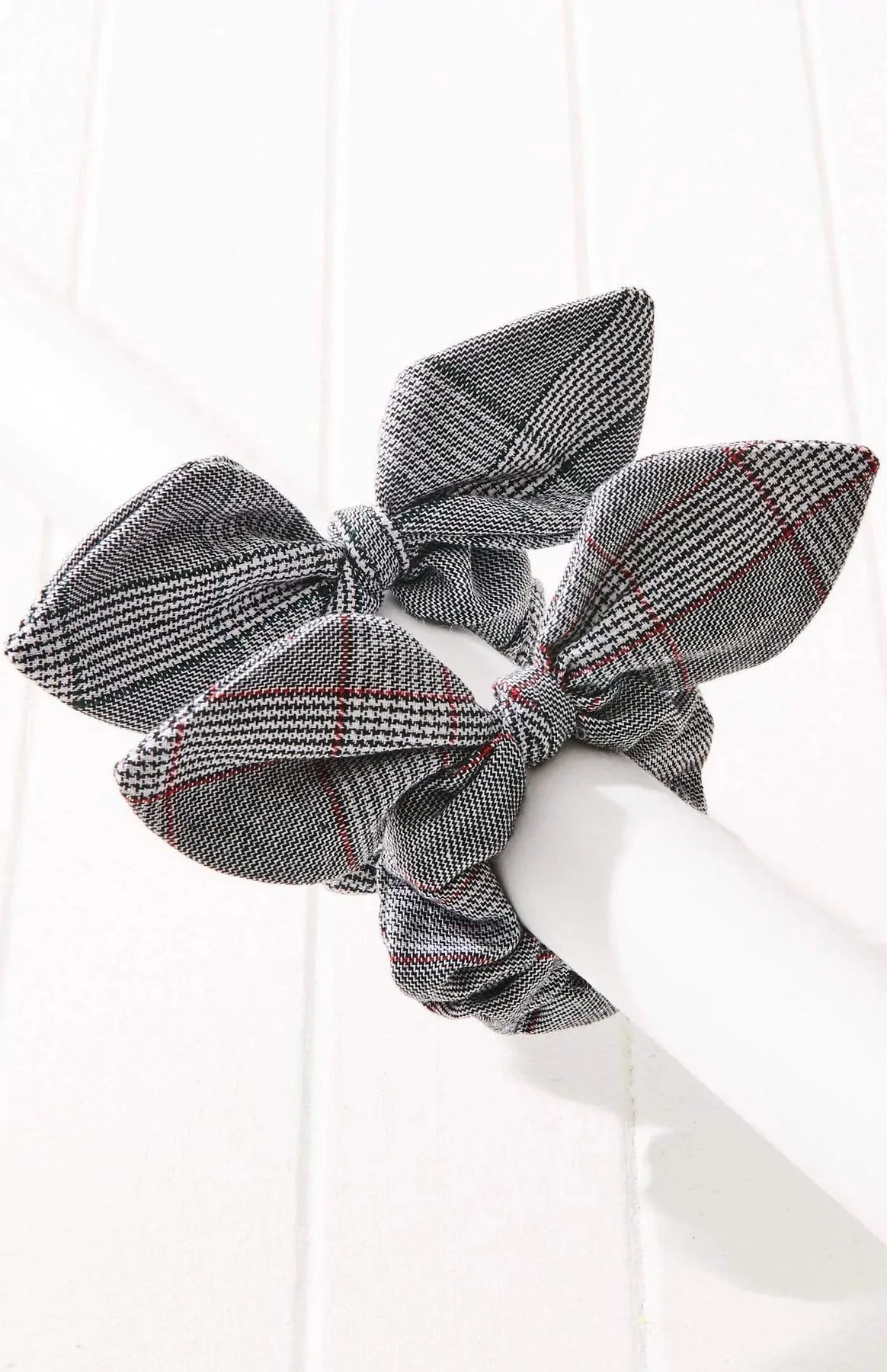 2pc Checked Bow Scrunchie Set GRAY