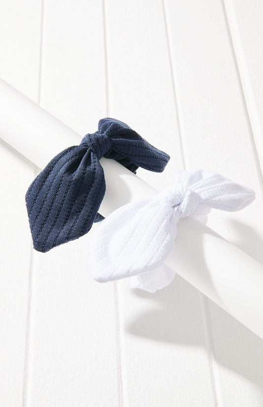 2pc Knit Bow Scrunchie Set - White/Navy Blue