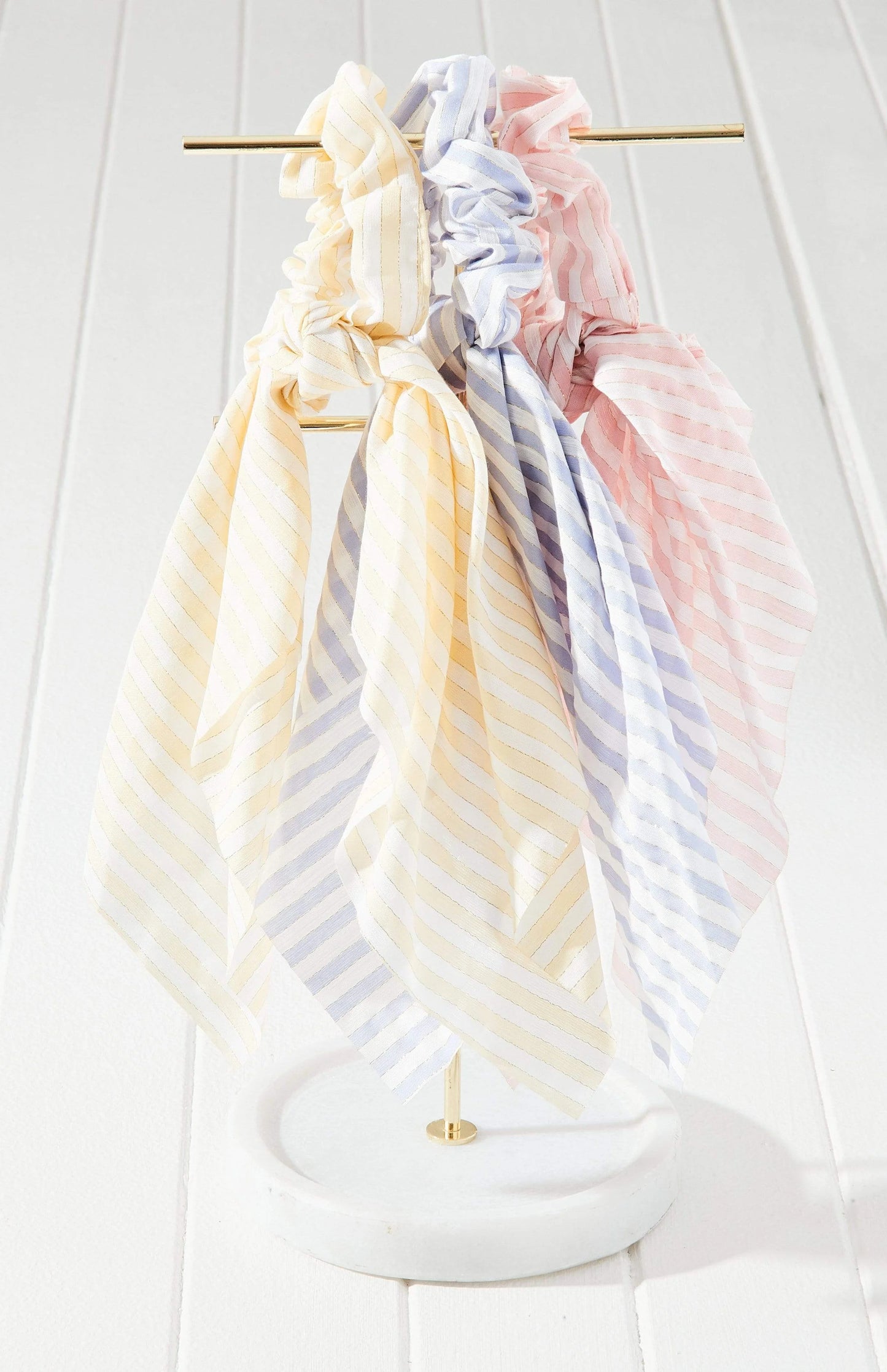 3pc Striped Scarf Scrunchie Set Yellow/Blue/Pink