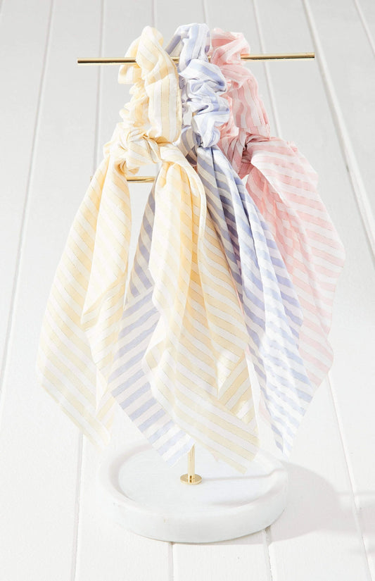 3pc Striped Scarf Scrunchie Set Yellow/Blue/Pink