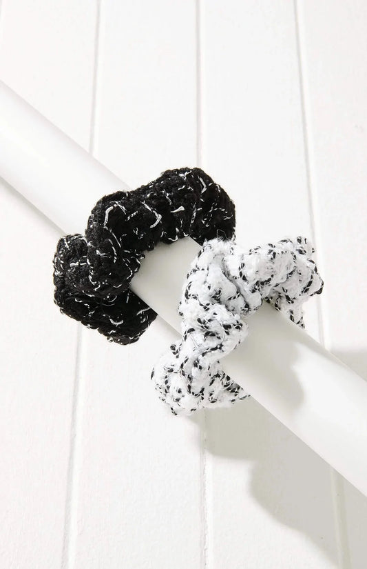 2pc Bouclé Tweed Scrunchie Set BLACK/WHITE