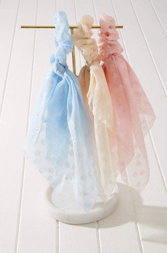 3pc Polka Dot Chiffon Scarf Scrunchie Set