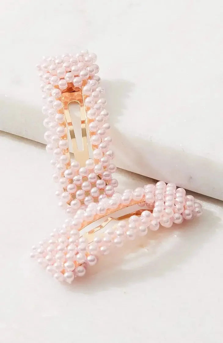 Vegan Pearl Barrette Hair Clip Set (2pc)