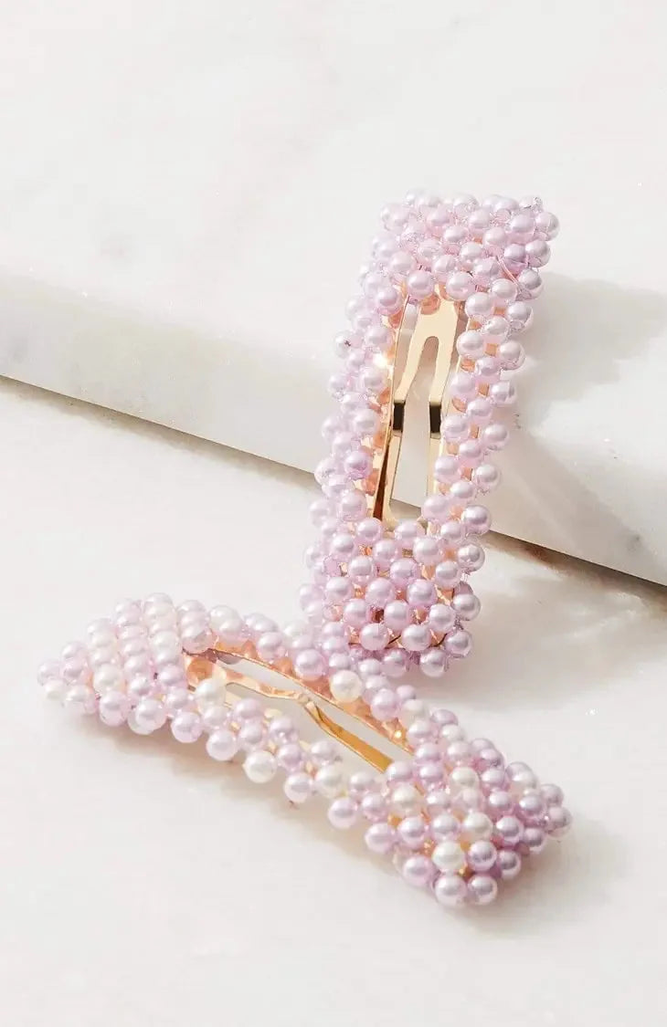 Vegan Pearl Barrette Hair Clip Set (2pc)