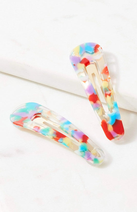 2pc Rainbow Resin Hair Clip Set - Multi