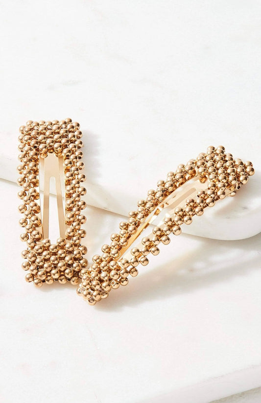 2pc Metallic Beaded Snap Hair Clip Set