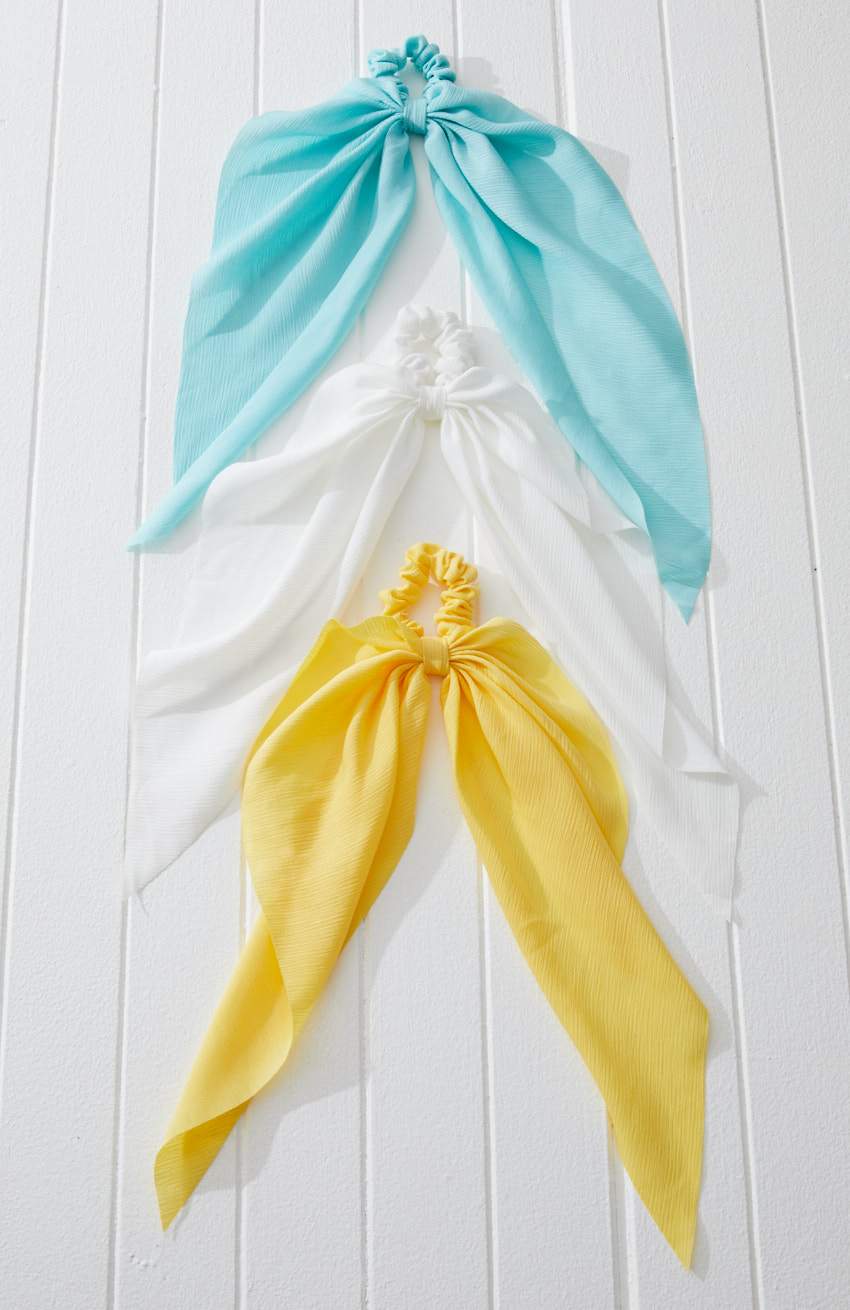 3pc Crepe Scarf Scrunchie Set Yellow/White/Blue