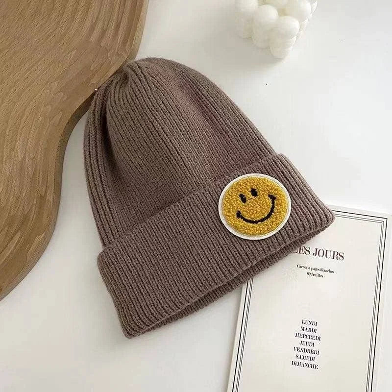 Casual Pastel Tones Yellow Smily Face Beanie - BROWN