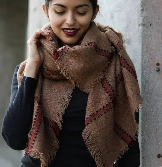 Plaid Frayed Trim Blanket Scarf