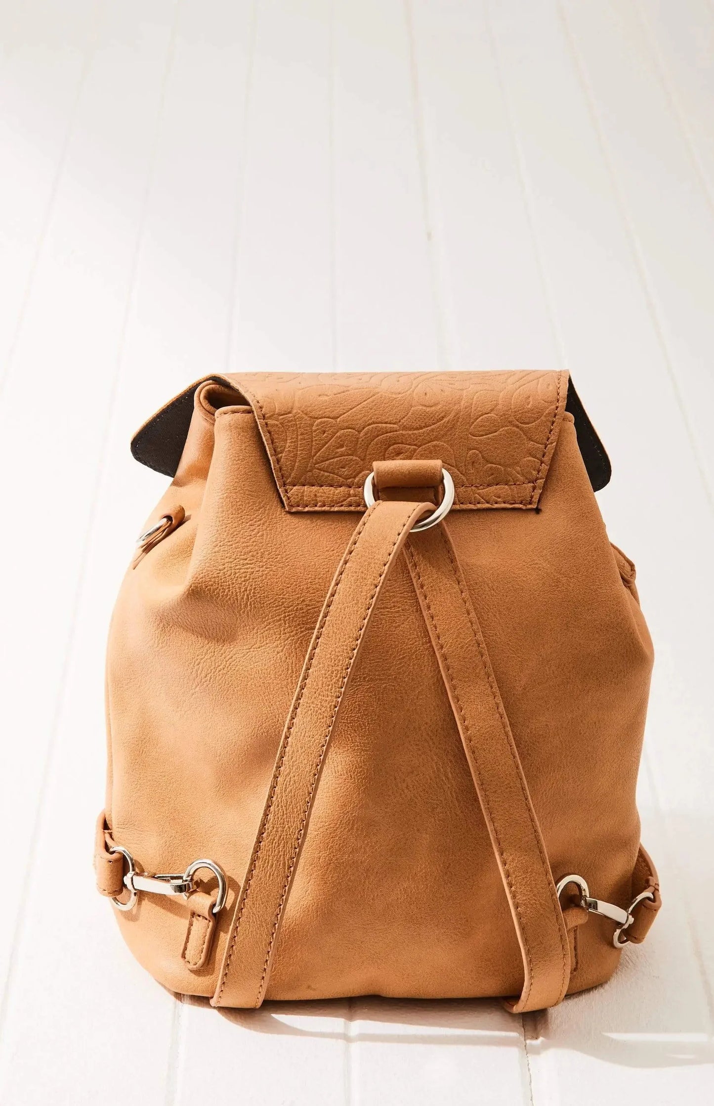 Vegan Leather Vintage Embossed Backpack (BROWN)